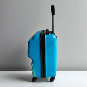 Uses alternative keywords like "rolling luggage" and "two-tone," and adds a playful element ("travel adventures") that aligns with a toy website. www.usmile.toys