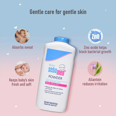 Sebamed Baby Powder| Olive Oil, Allantoin|Keeps newborn’s skin fresh|absorbs sweat| 400 gm