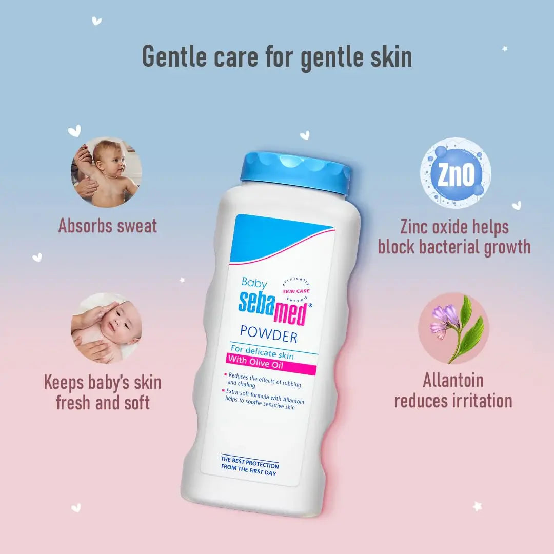 Sebamed Baby Powder 100 gm | Olive Oil, Allantoin|Keeps newborn’s skin fresh|absorbs sweat|
