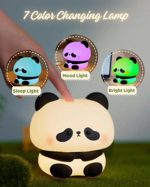 Adorable sitting panda bedside lamp for kids, providing a comforting glow for peaceful sleep. www.usmile.toys
