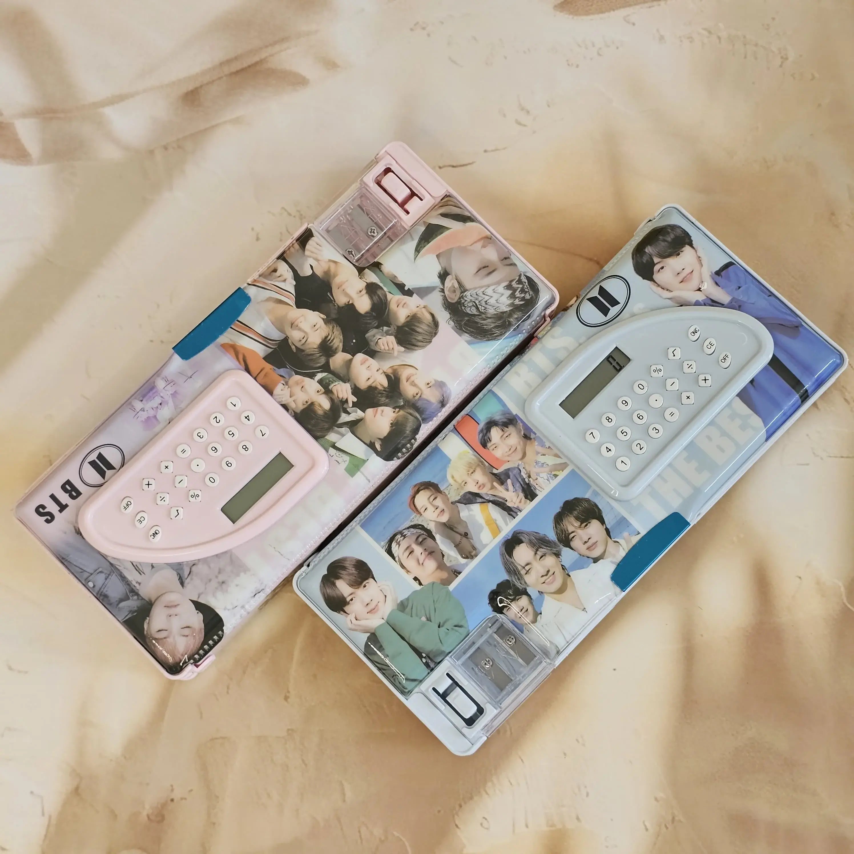 BTS double end magnetic pencil cases with torch and calculator, unique school supplies, shop at www.usmile.toys.