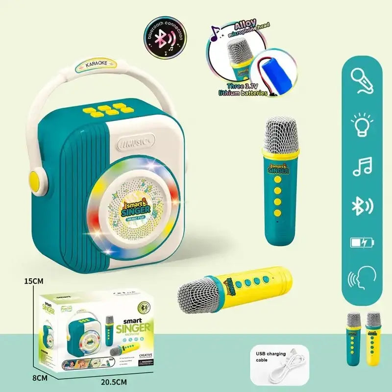 Smart Singer Speaker With Micphone

Made of high-quality acrylic and ABS plastic, environmentally friendly, with bright colors, it's durable and non-toxic, making it safe for your children to play with. - All parts are tested to the highest safety and quality standards, making them environmentally friendly and non-toxic, as we emphasize providing safe toys for children. - This singing duo set comes with two working microphones and a recorder. - Suitable age group: 3 years and above.