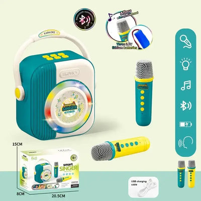 Smart Singer Speaker With Micphone

Made of high-quality acrylic and ABS plastic, environmentally friendly, with bright colors, it's durable and non-toxic, making it safe for your children to play with. - All parts are tested to the highest safety and quality standards, making them environmentally friendly and non-toxic, as we emphasize providing safe toys for children. - This singing duo set comes with two working microphones and a recorder. - Suitable age group: 3 years and above.
