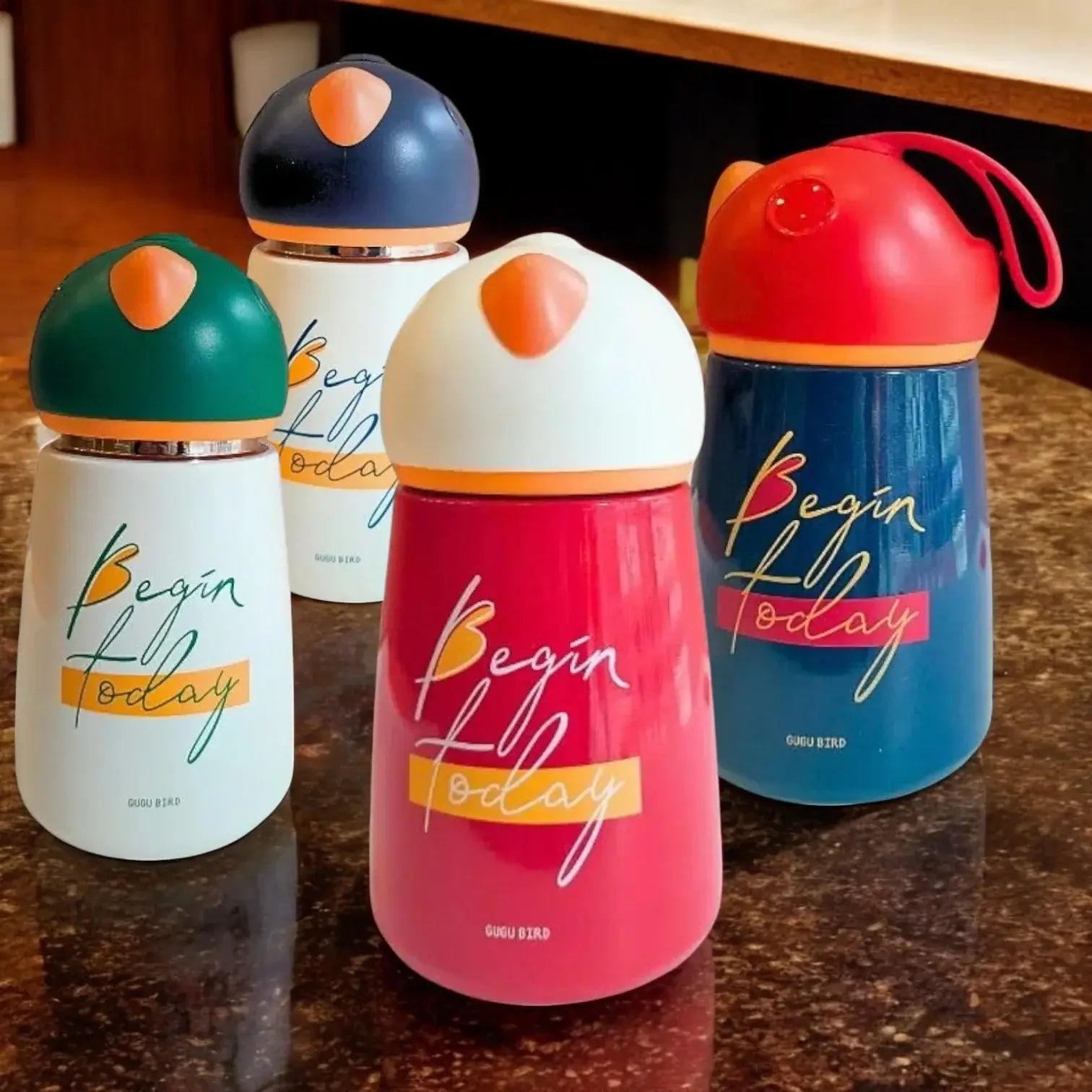 Insulated stainless steel water bottle for kids, keeps drinks hot and cold, perfect for school and travel . Available in various colours. www.usmile.toys
