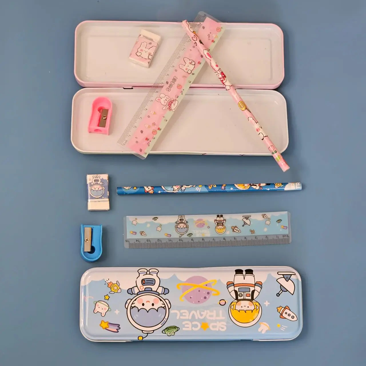 Children's stationery gift set with pencil case, ruler, and accessories, cute rabbit theme, ideal birthday return gift, buy online at www.usmile.toys