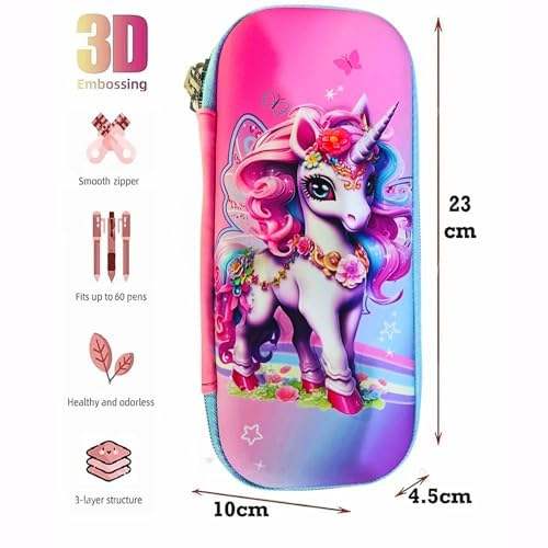 Unicorn 3D Emboss Quality Pouches, stationery items for girls and boys,             www.usmile.toys