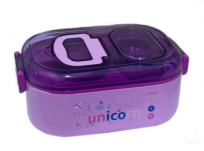 Premium quality stainless steel lunch boxes with colorful airtight lids featuring white, black, and yellow clasps, perfect for kids and adults, displayed neatly alongside healthy meals including rice, fried snacks, fresh fruits, and soup. These stylish and durable lunch containers are ideal for school, office, and travel use. Available at www.usmile.toys, your trusted online store for toys, kids stationery, return gifts, baby products, and essentials. Enhance your lunchtime experience with our leakproof, mu