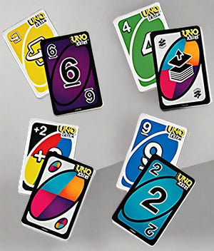 "Purple packaging for UNO Flip card game, featuring the 'Flip the Deck! Change the Game!' tagline and indicating double-sided cards." www.usmile.toys