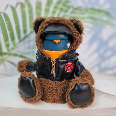 "Usmile Toys cute water bottles for kids, designed with soft teddy bear-themed insulated covers, perfect for keeping drinks hot or cold on the go."