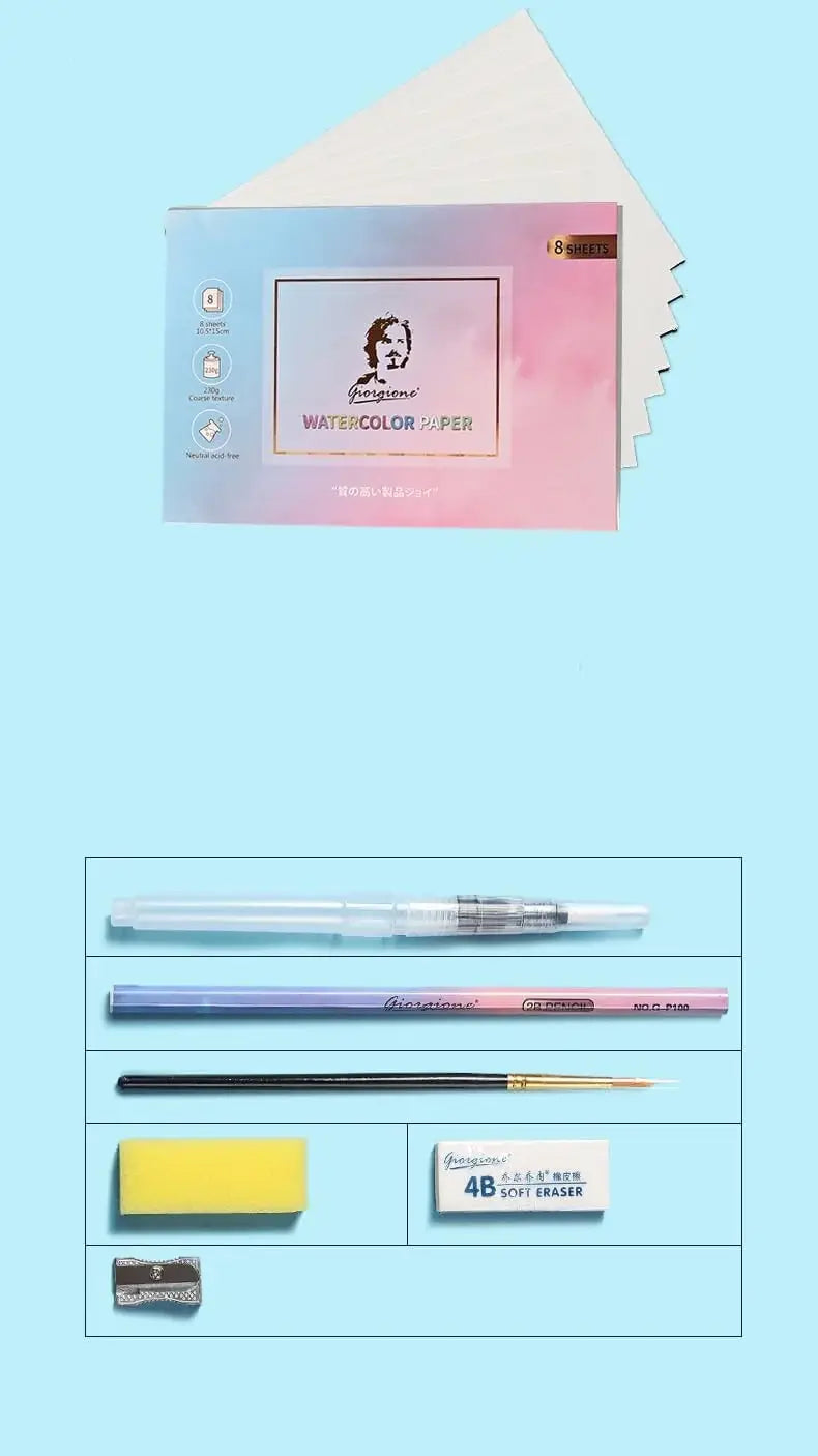 "Front view of the 'Solid Watercolor Paint Set' by Giorgione, a 36-color art kit with vibrant hues and shimmering 'Pearl Light' effects, perfect for artists and students." www.usmile.toys
