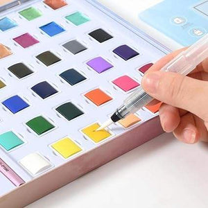"Front view of the 'Solid Watercolor Paint Set' by Giorgione, a 36-color art kit with vibrant hues and shimmering 'Pearl Light' effects, perfect for artists and students." www.usmile.toys