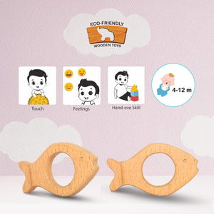 Wooden Baby Teether | Fish-Shaped Teething Toy for Babies 4-12 Months