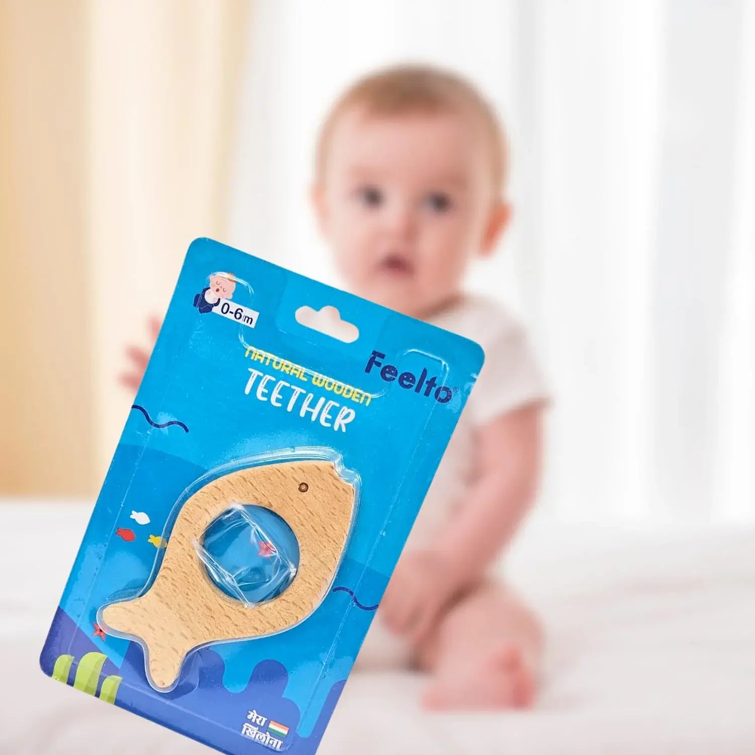 Wooden Baby Teether | Fish-Shaped Teething Toy for Babies 4-12 Months
