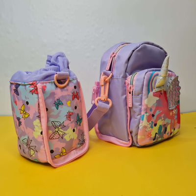 Space adventure tiffin and bottle carrier for school, in blue and orange. www.usmile.toys