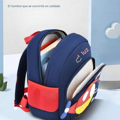 Front view of a Usmile Toys kids' backpack, showcasing a vibrant yellow color with a 'Flight' graphic and a detailed helicopter appliqué, ideal for preschoolers." www.usmile.toys
