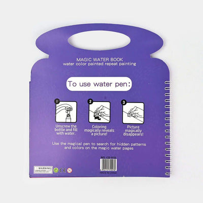 Purple magic water book with instructions on a white background